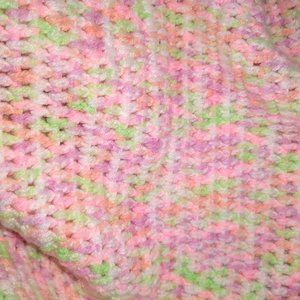 Handmade Crocheted Knitted Baby Blanket Pink Green Light Purple  33" x 30"